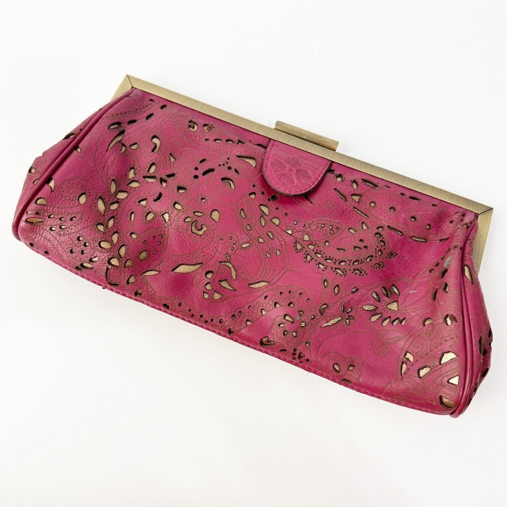 Patricia Nash red tooled leather clutch bag